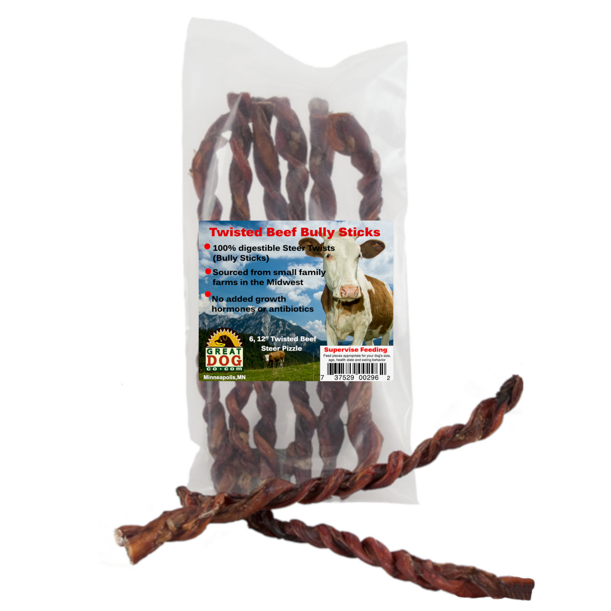 12" Twisted Beef Bully Sticks
