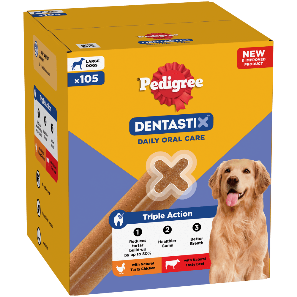 DENTASTIX Daily Dental Chews Large Dog Treats 105 Sticks, 42 Sticks, 21 Sticks Chicken & Beef
