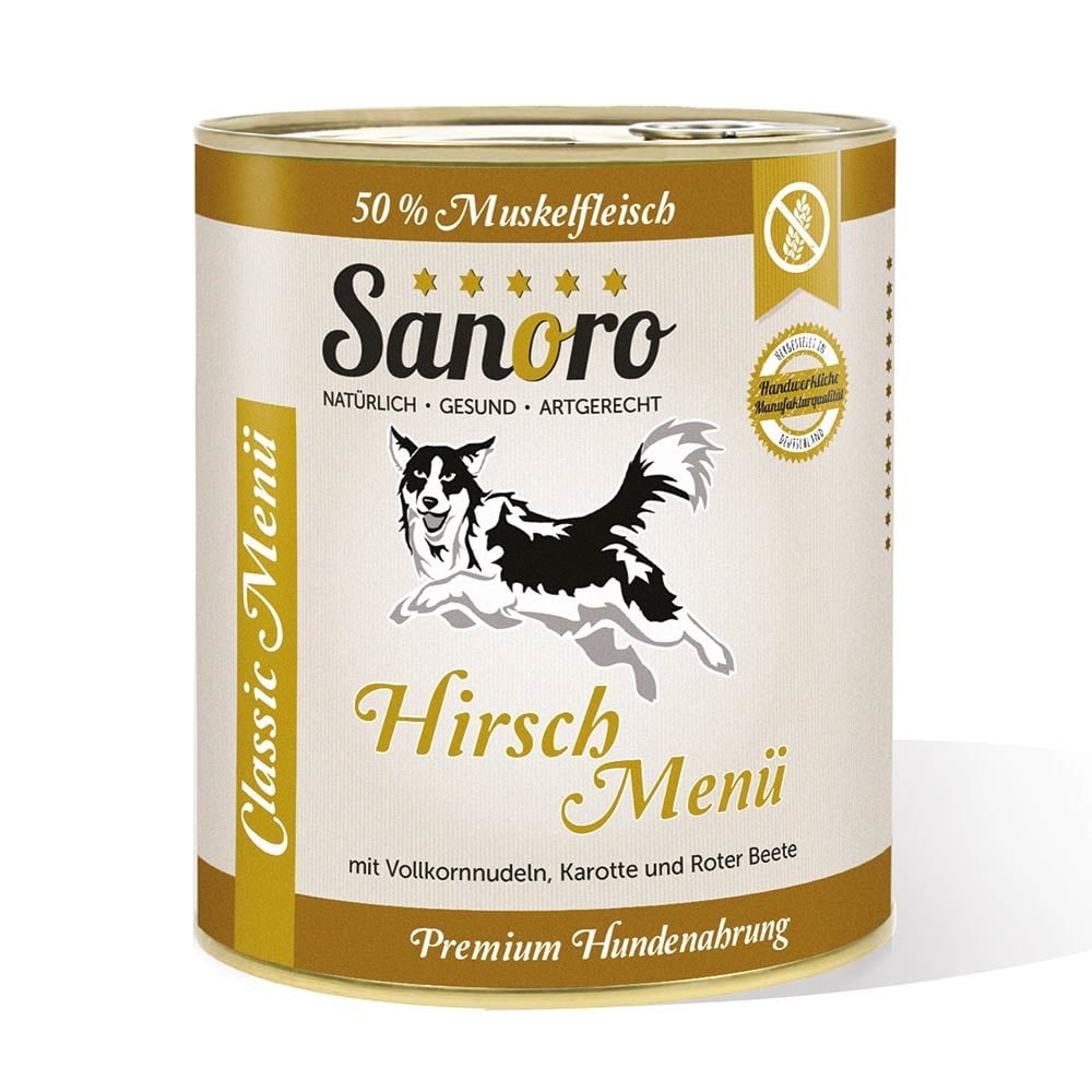 Menü Classic Hirsch mit 50 % Fleischanteil, Hartweizennudeln, Karotte