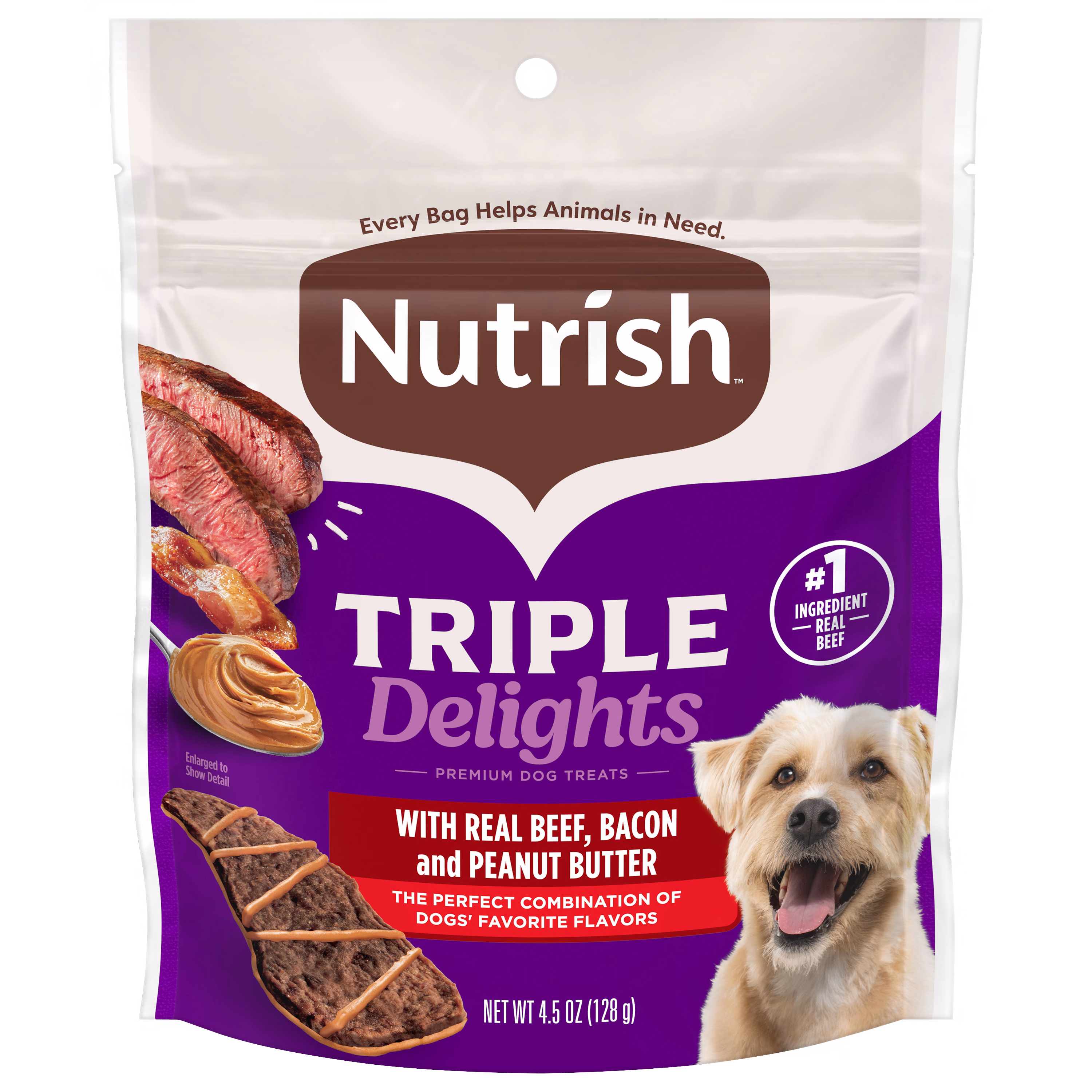 Triple Delights Premium Dog Treats with Real Beef, Bacon, and Peanut Butter